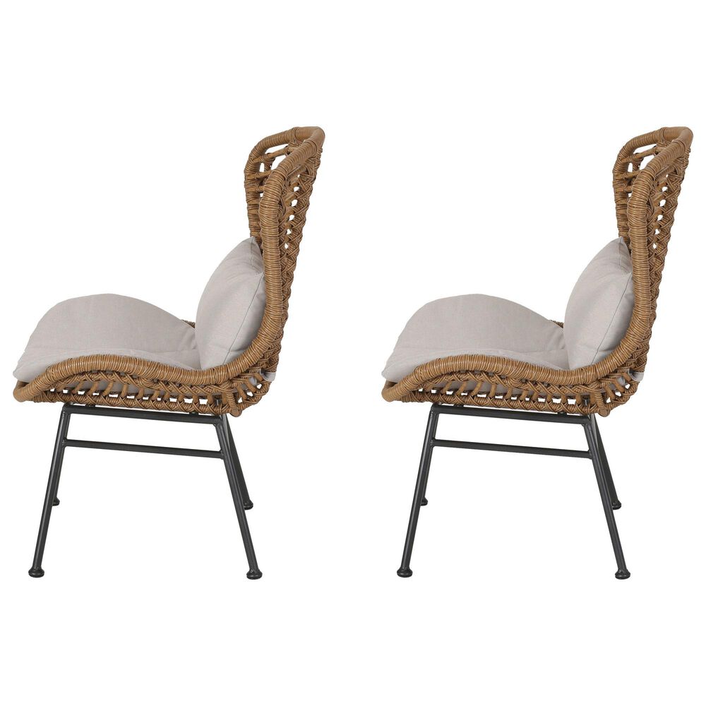Hearth and Haven Frazer Patio Rattan Chair with Beige Cushion in Brown &#40;Set of 2&#41;, , large