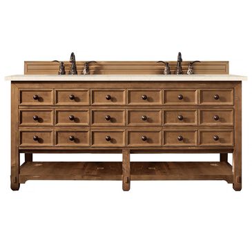 James Martin Malibu 72" Double Bathroom Vanity in Honey Alder with 3 cm Eternal Marfil Quartz Top and Rectangular Sinks, , large