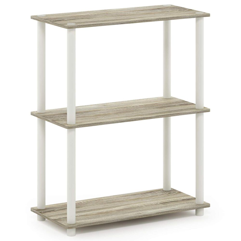 HOMLUX 3-Tier Compact Open Storage Bookshelf in Sonoma Oak and White, , large