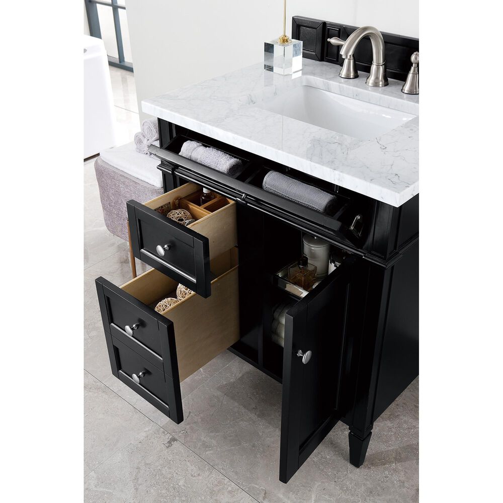 James Martin Vanities Brittany 30&quot; Single Bathroom Vanity in Black Onyx with 3 cm Carrara White Marble Top and Rectangle Sink, , large