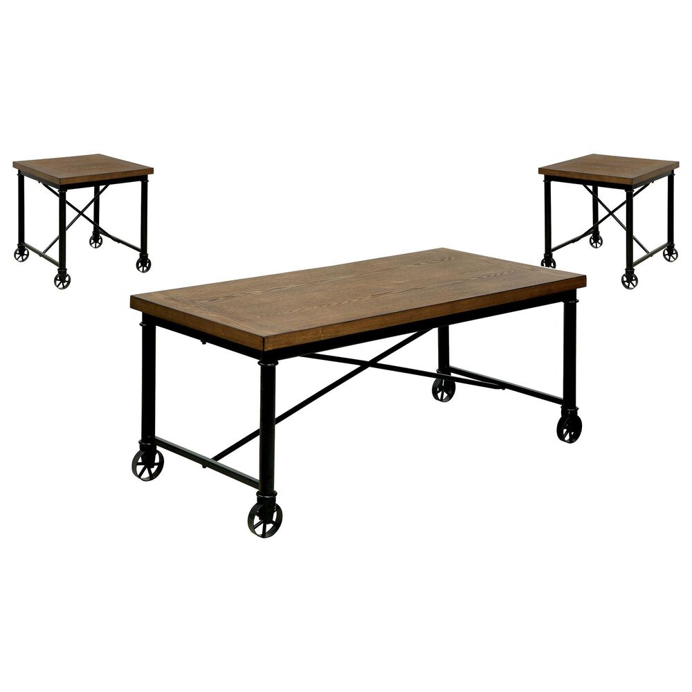 Furniture of America Urias 3-Piece Occasional Table Set in Medium Oak and Black, , large