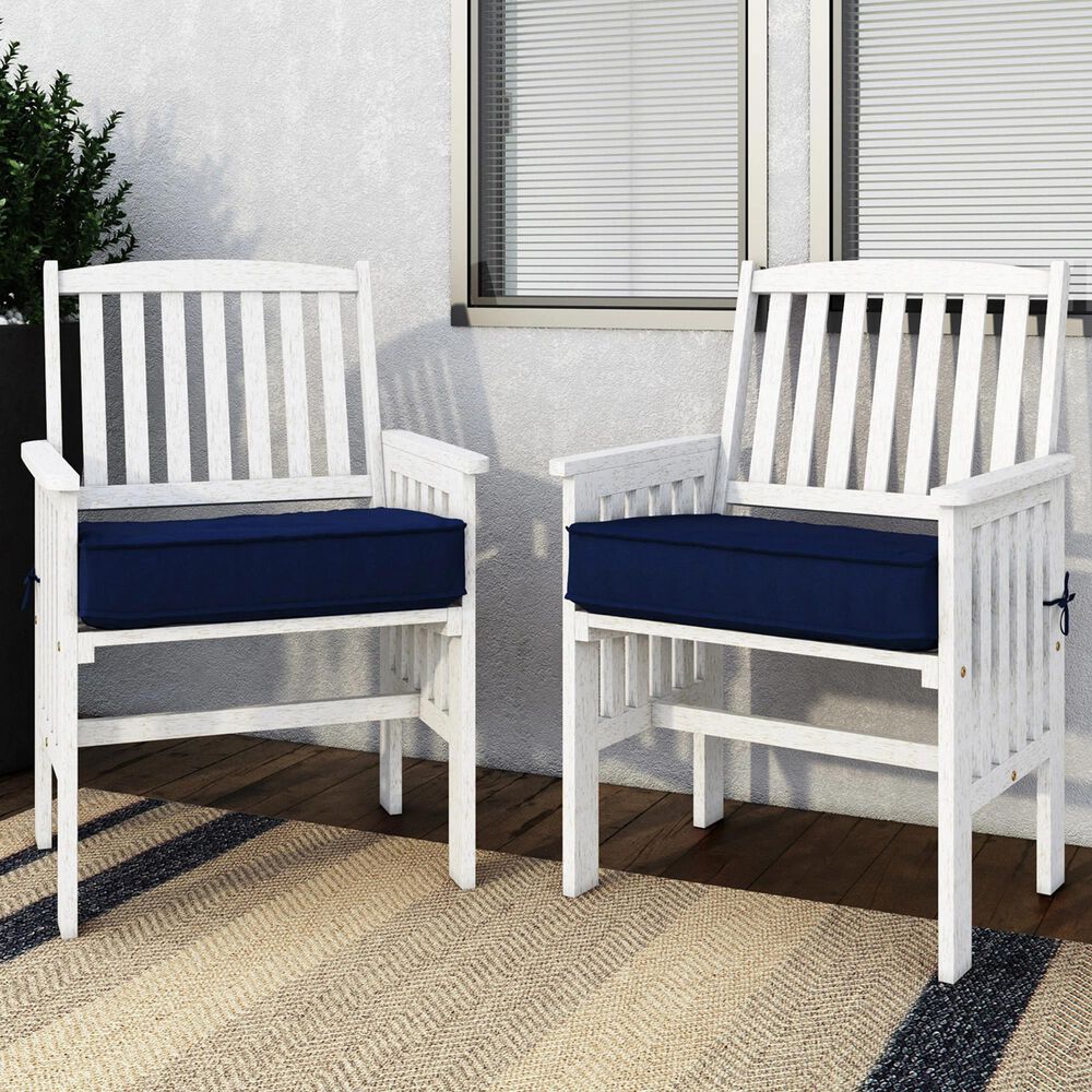 CorLiving Miramar Patio Armchair in White/Navy Blue &#40;Set of 2&#41;, , large