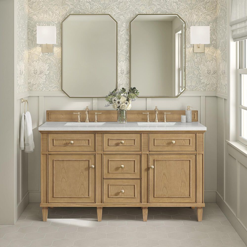 James Martin Vanities Lorelai 60&quot; Double Vanity in Light Natural Oak with 3 cm Lime Delight Quartz Top, , large