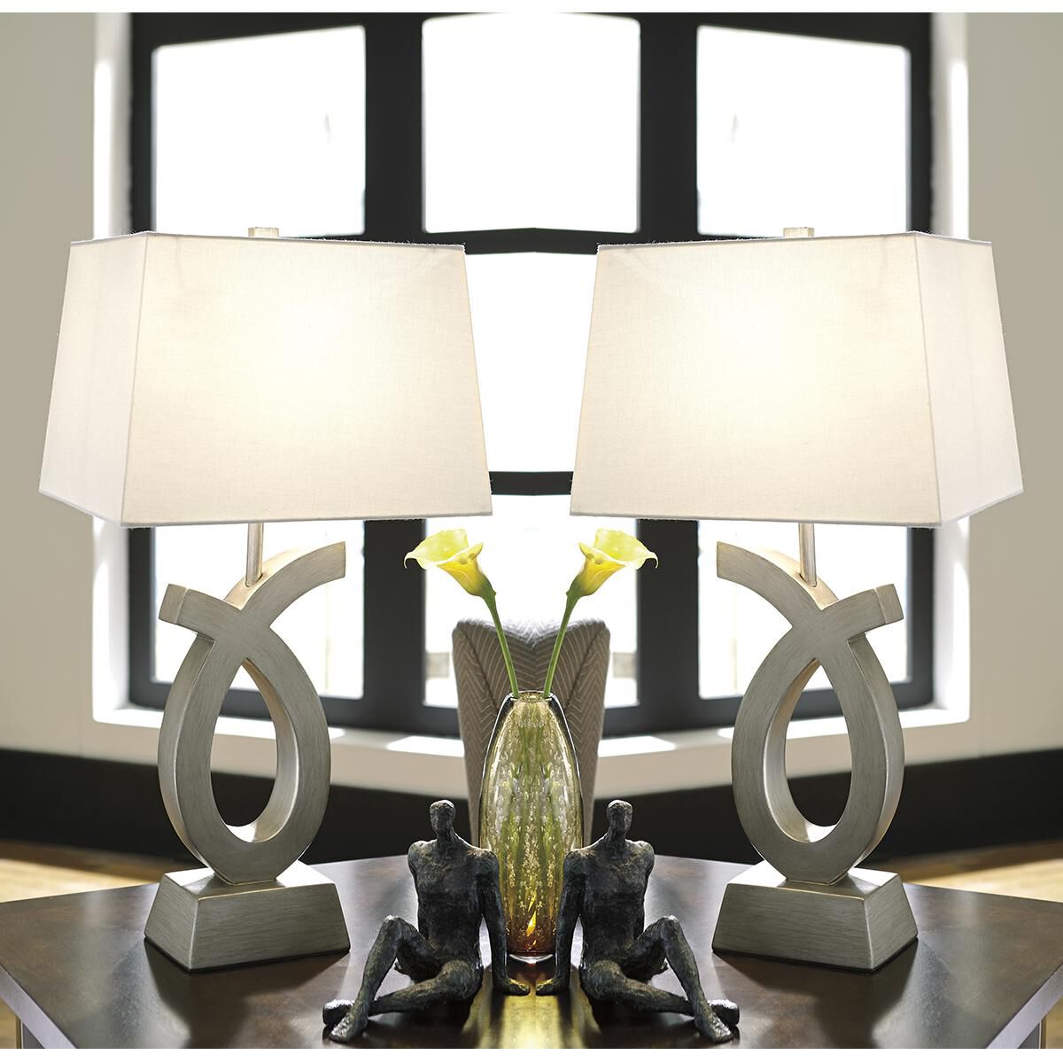 Signature Design by Ashley Amayeta Poly Table Lamp in Silver Set