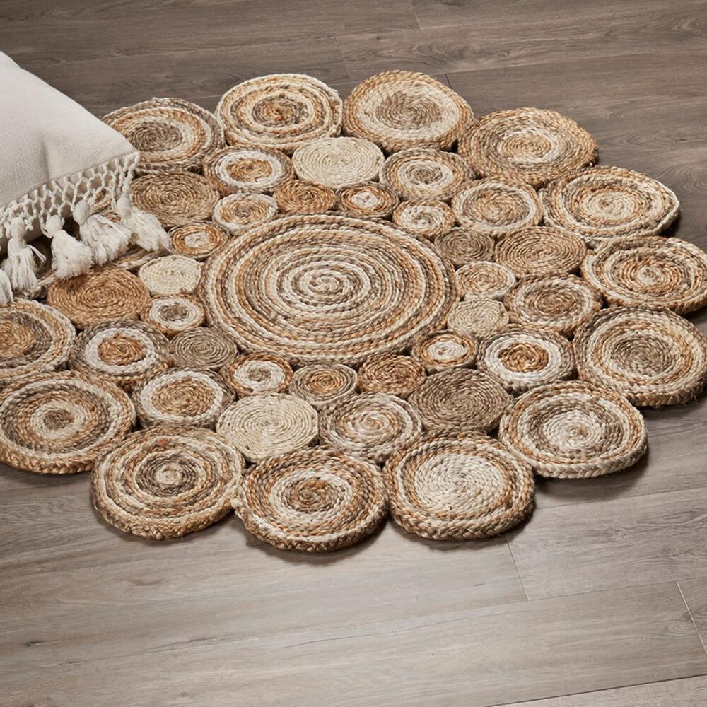 L&amp;R Resources Natural Jute  6&#39; Scalloped Bleach Gray Area Rug, , large