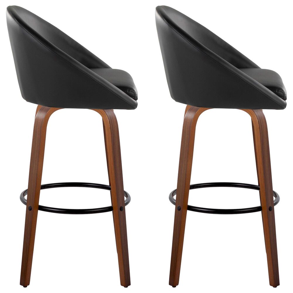 LumiSource Matisse 30" Swivel Barstool with Black Faux Leather Upholstery in Walnut and Black (Set of 2), , large
