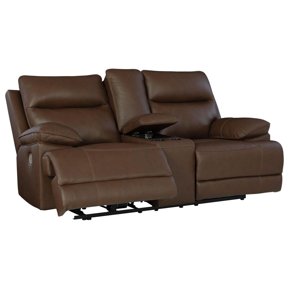 Ashley VonRyan Power Reclining Loveseat with Adjustable Headrest in Tobacco, , large
