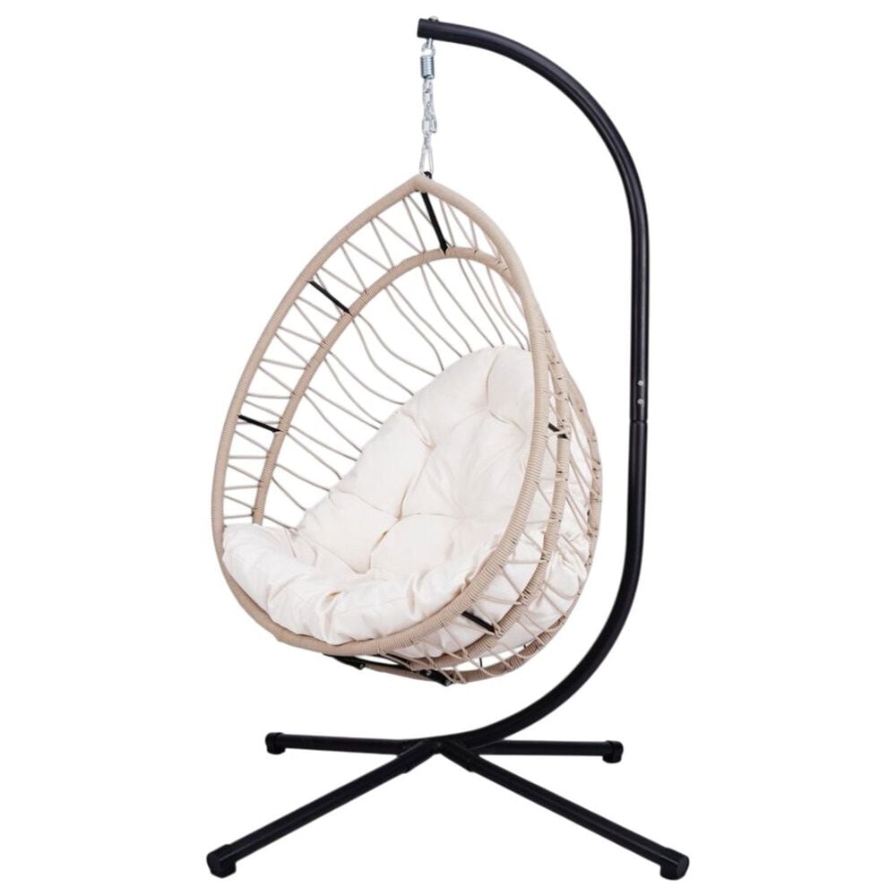 Hearth and Haven Outdoor Egg Chair with Frame Beige in White, , large