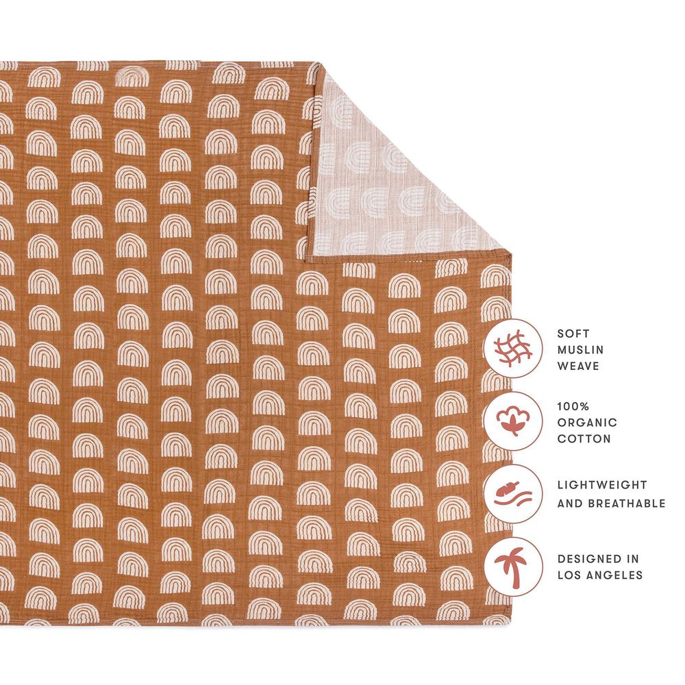 Babyletto Terracotta Rainbow Muslin Swaddle in White and Brown, , large