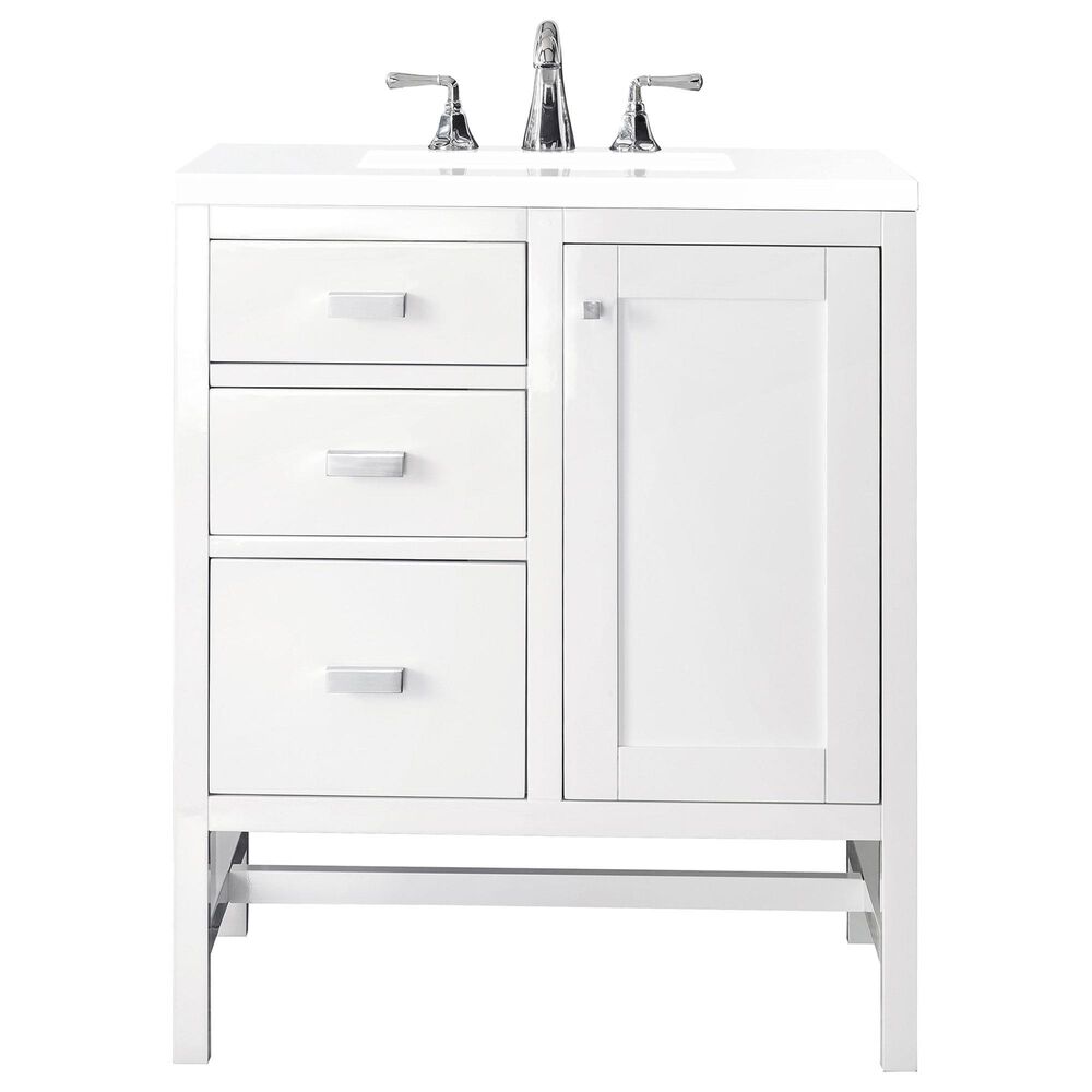 James Martin Vanities Addison 30" Single Vanity Cabinet in Glossy White with 3 cm White Zeus Quartz Top and Rectangular Sink, , large