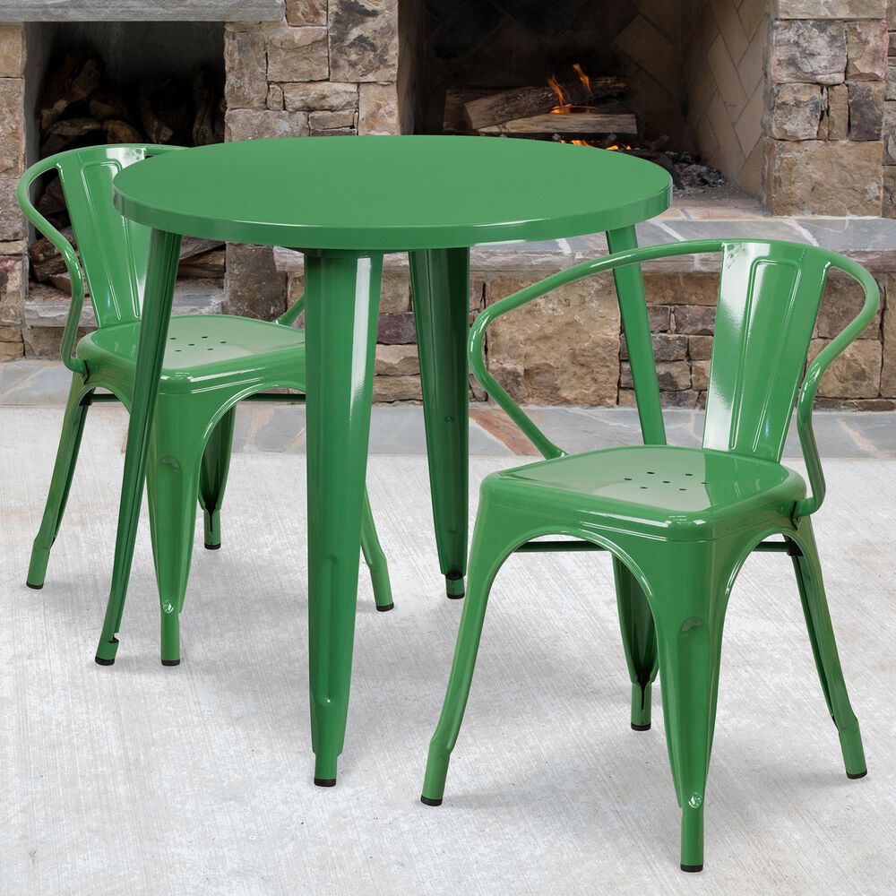 Flash Furniture 3-Piece Metal Round Table Set in Green, , large
