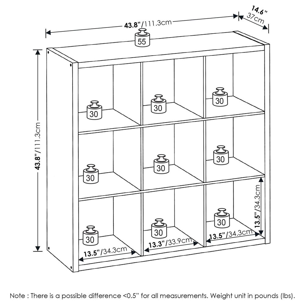 HOMLUX 9-Cube Reversible Open Back Bookshelf in Light Grey, , large