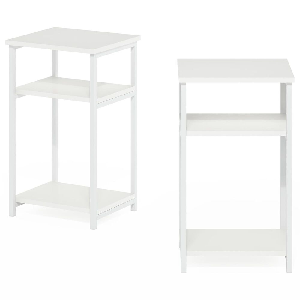 HOMLUX 3-Tier Metal Frame End Table with Storage Shelves in White (Set of 2), , large