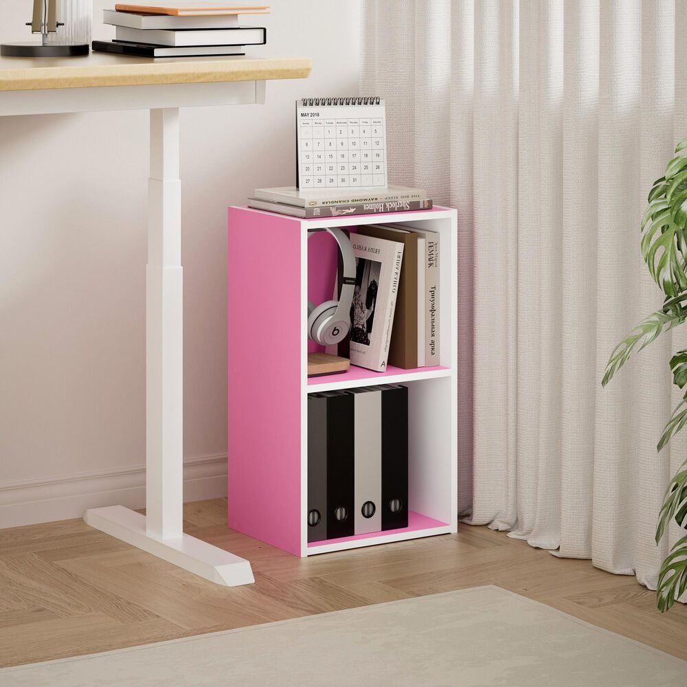 HOMLUX 2-Tier Open Shelf Bookcase in Pink and White, , large