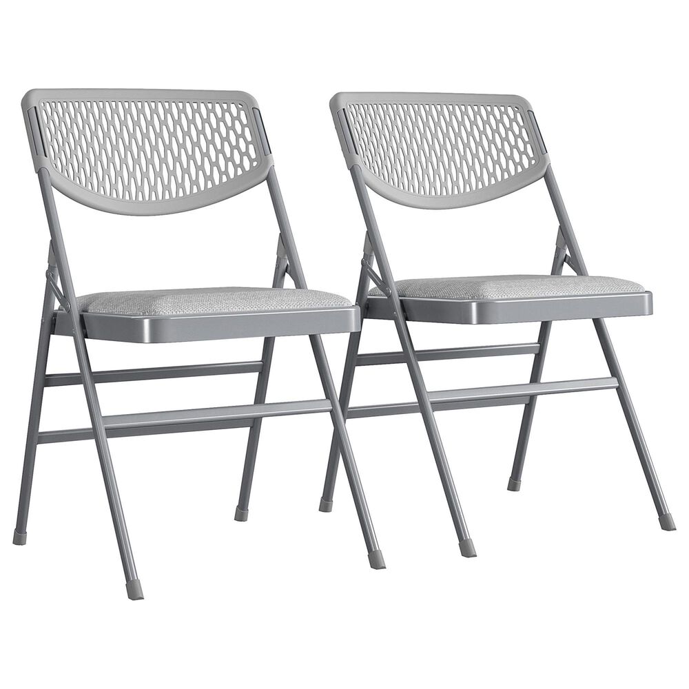 DHP Ultra Comfort Fabric Padded Folding Chair in Gray (Set of 2), , large