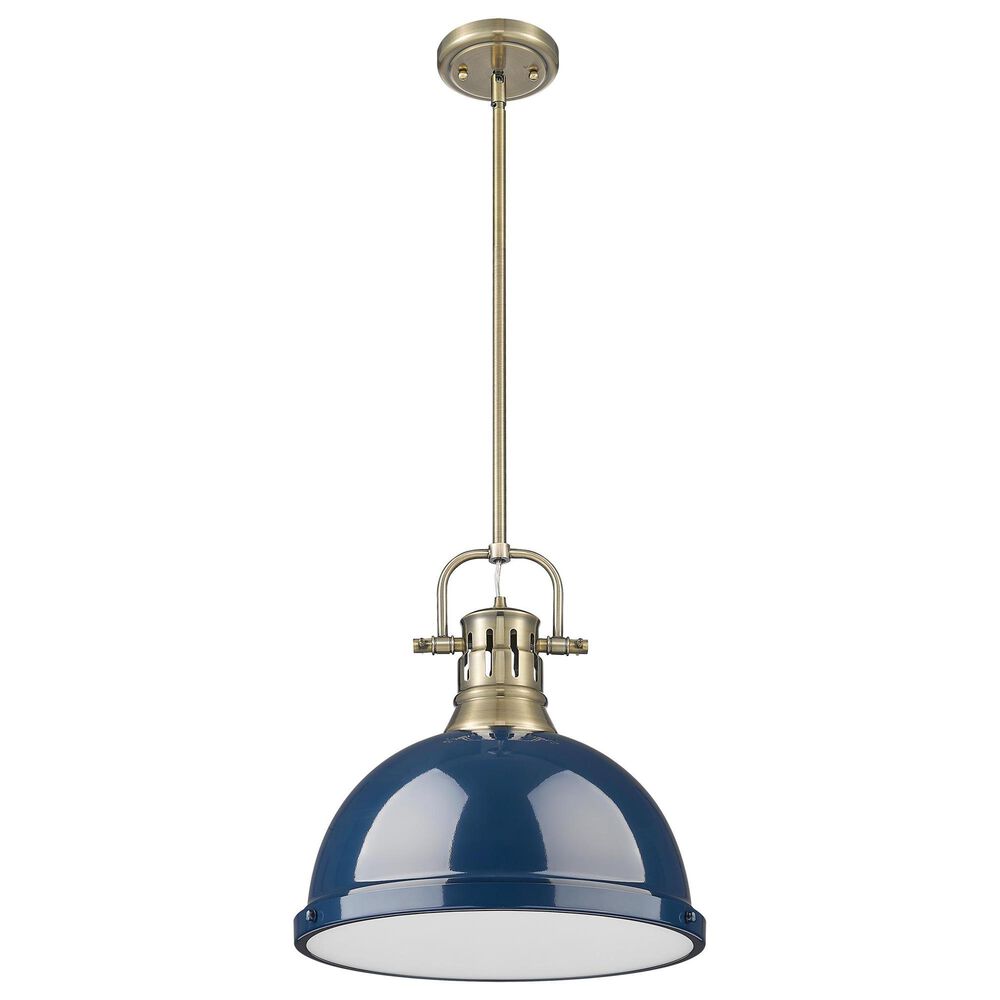 Golden Lighting Duncan 1-Light Pendant with Rod and Matte Navy Shade in Aged Brass, , large