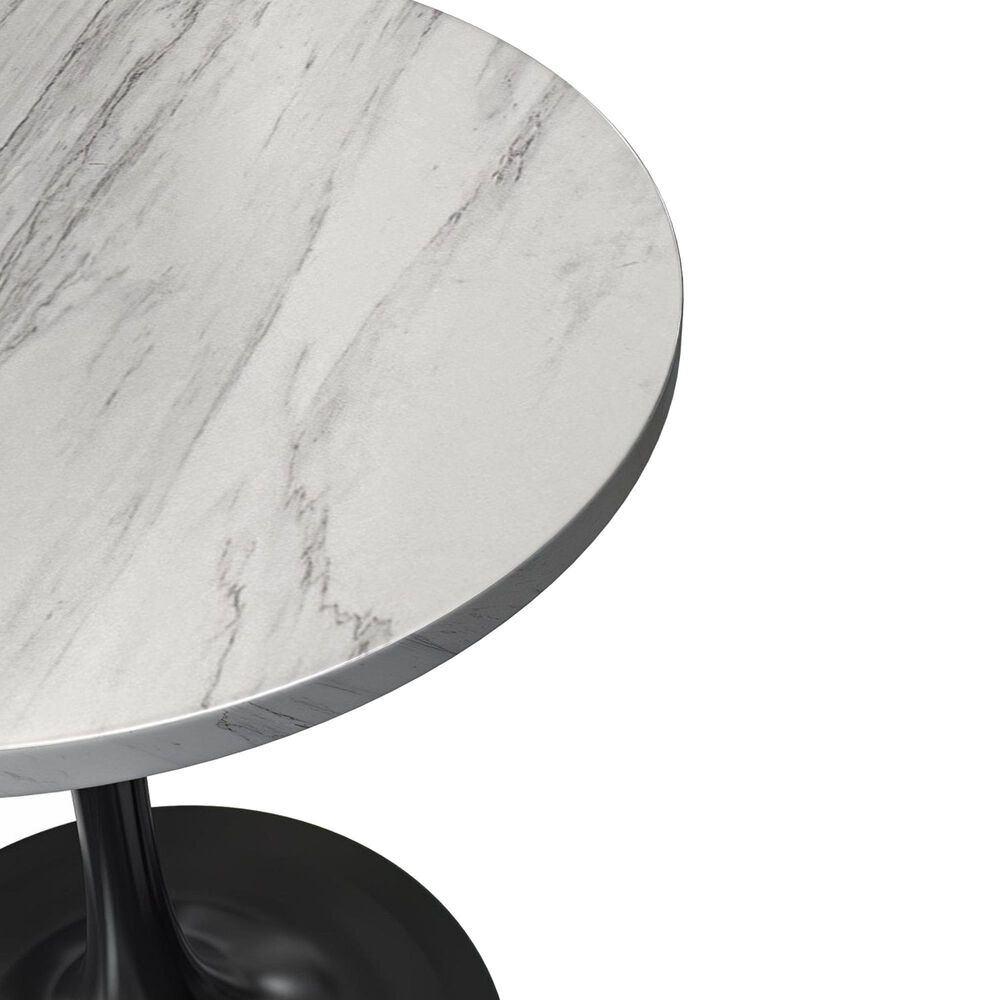 Leisuremod LeisureMod Verve Collection 27 Round Dining Table, Black Base with Laminated White Marbleized Top, , large