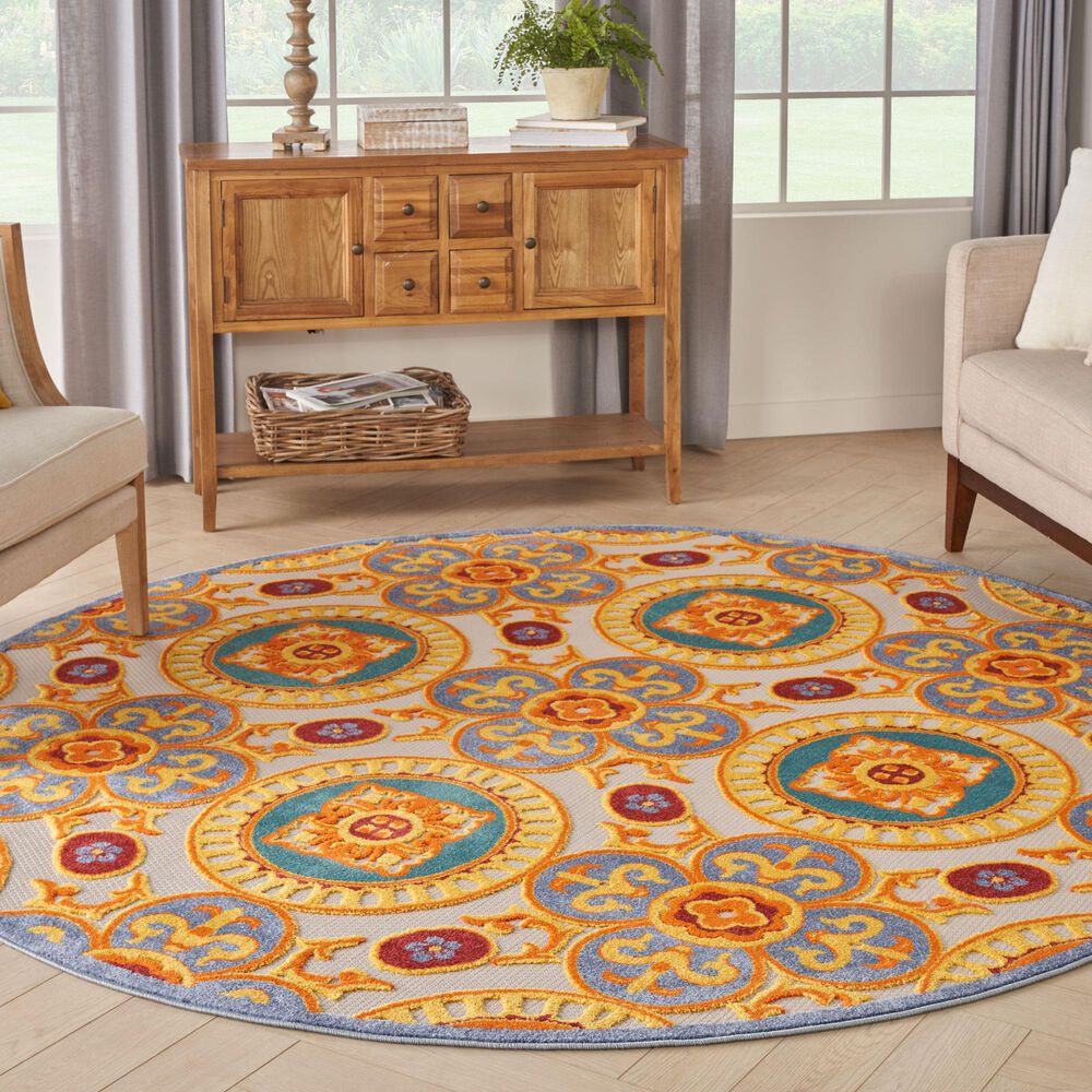 Nourison Aloha Oriental 7&#39;10&quot; Round Multicolor Indoor/Outdoor Area Rug, , large