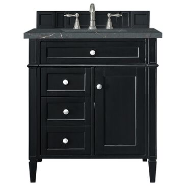 James Martin Vanities Brittany 30" Single Bathroom Vanity in Black Onyx with 3 cm Parisien Bleu Quartz Top and Rectangular Sink, , large
