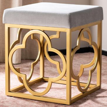 Safavieh Fleur Square Ottoman in Grey and Gold, , large