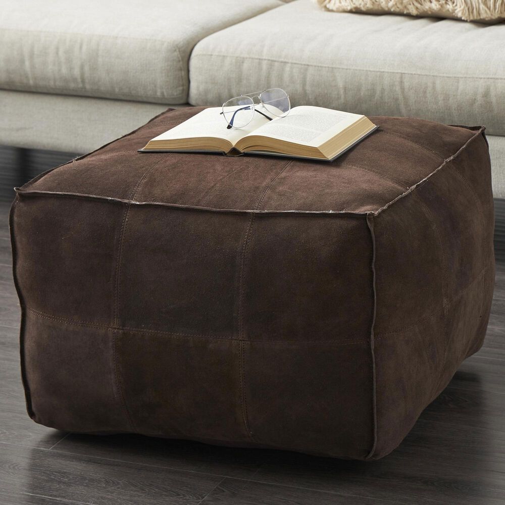 Maple and Jade 28&quot; Low Profile Square Stuffed Pouf in Dark Brown, , large