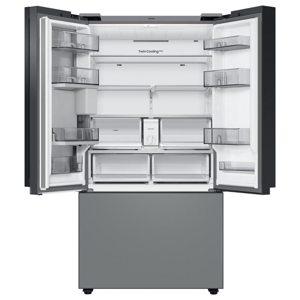 Samsung Bespoke Bespoke 30 Cu. Ft. 3-Door French Door Refrigerator - White Glass Top Family Hub Panels and Matte Gray Glass Bottom Panel Included, , large