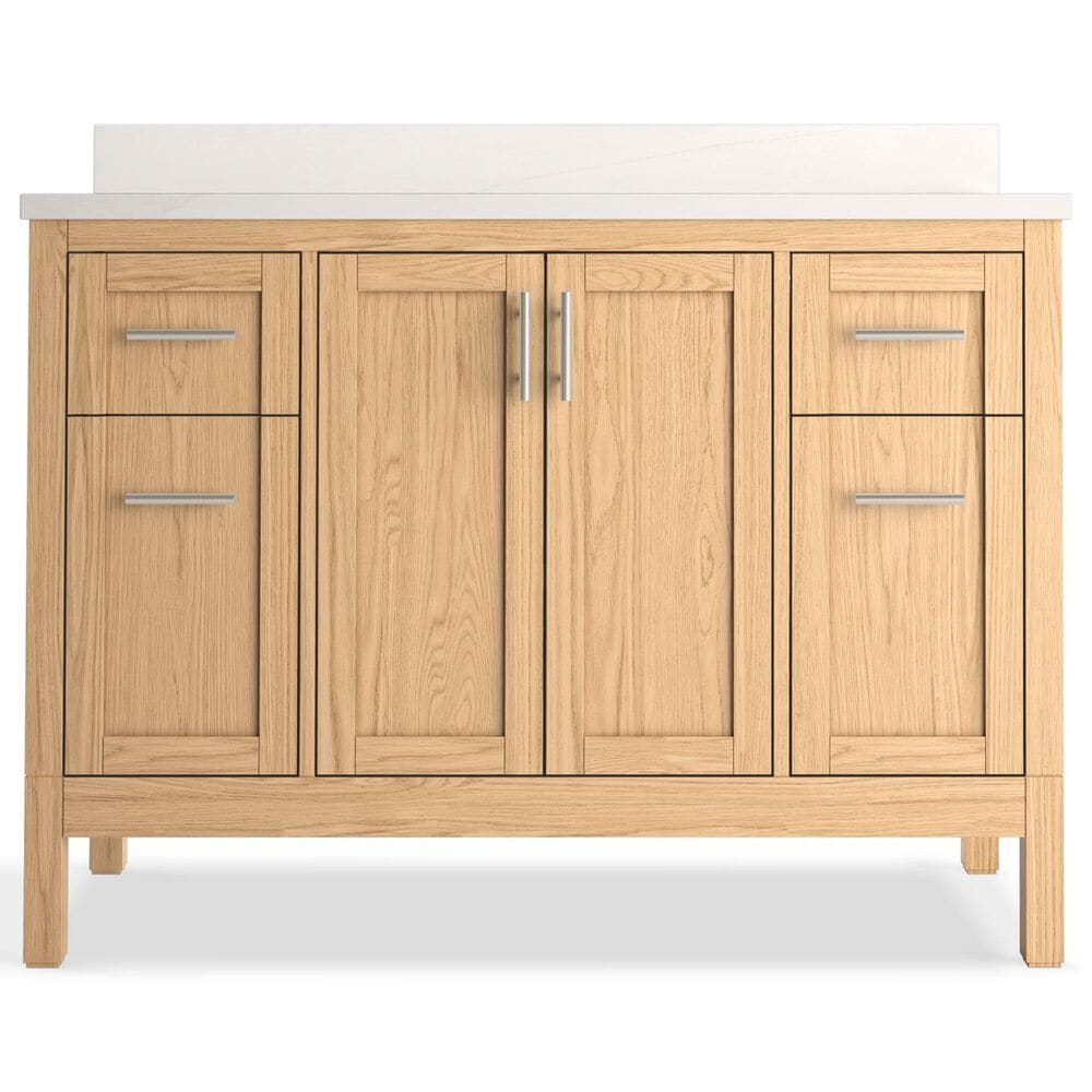 Kohler Hadron 48" Single Bathroom Vanity in Light Oak with 3 cm Bianco Bella Quartz Top and Oval Sink, , large