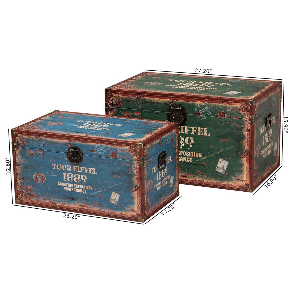 Baxton Studio Sabeen 2-Piece Storage Trunk Set in Green and Blue, , large