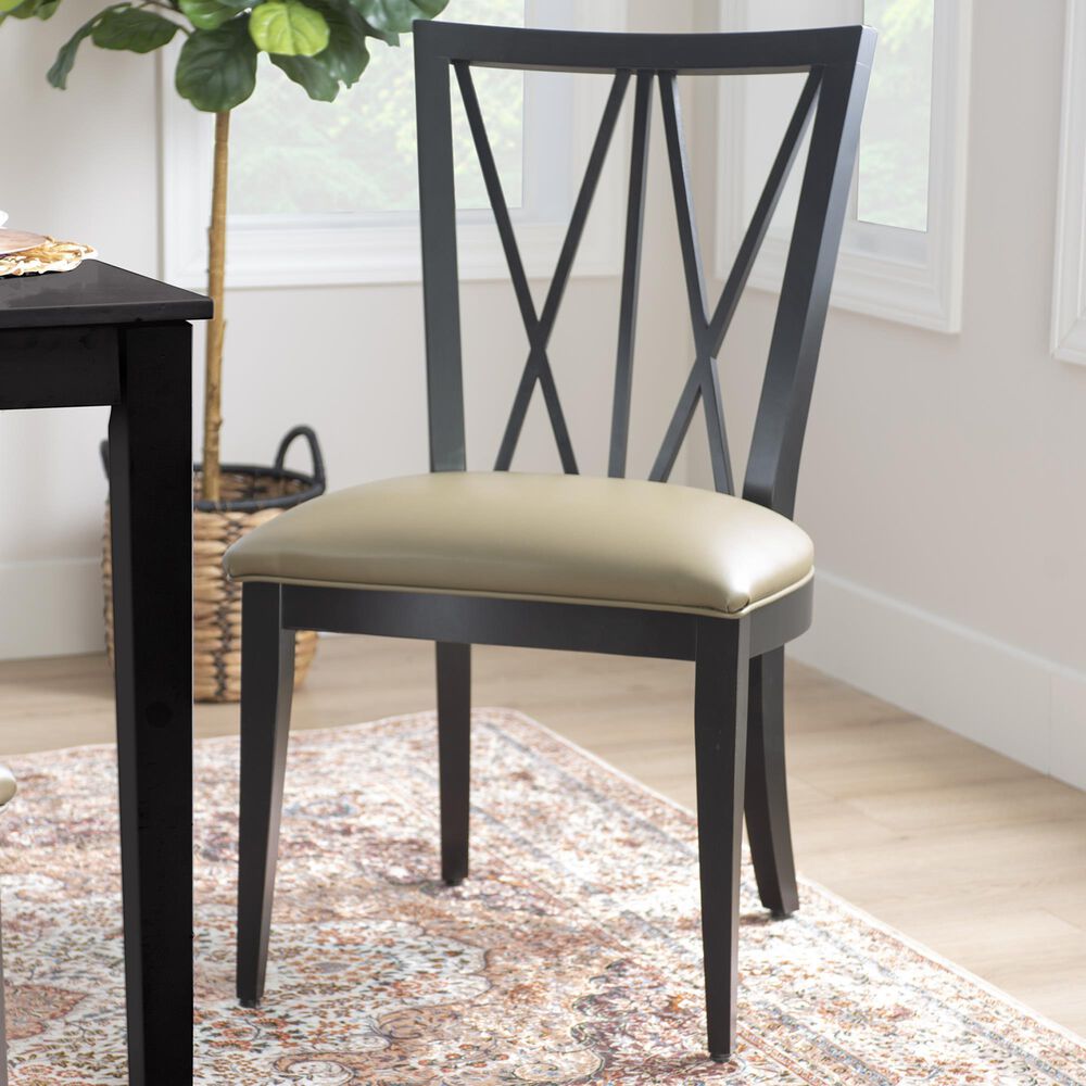 Linon Home Decor Bailey Side Chair with Tan Faux Leather Cushion Seat in Black, , large