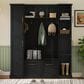 HOMLUX 5-Hook Hall Tree with 4 Side Cabinets and Storage Bench in Black, , large