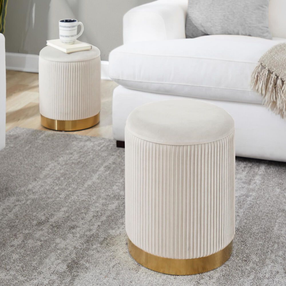 Lumisource Marla 2-Piece Nesting Pleated Ottoman Set in Cream, , large