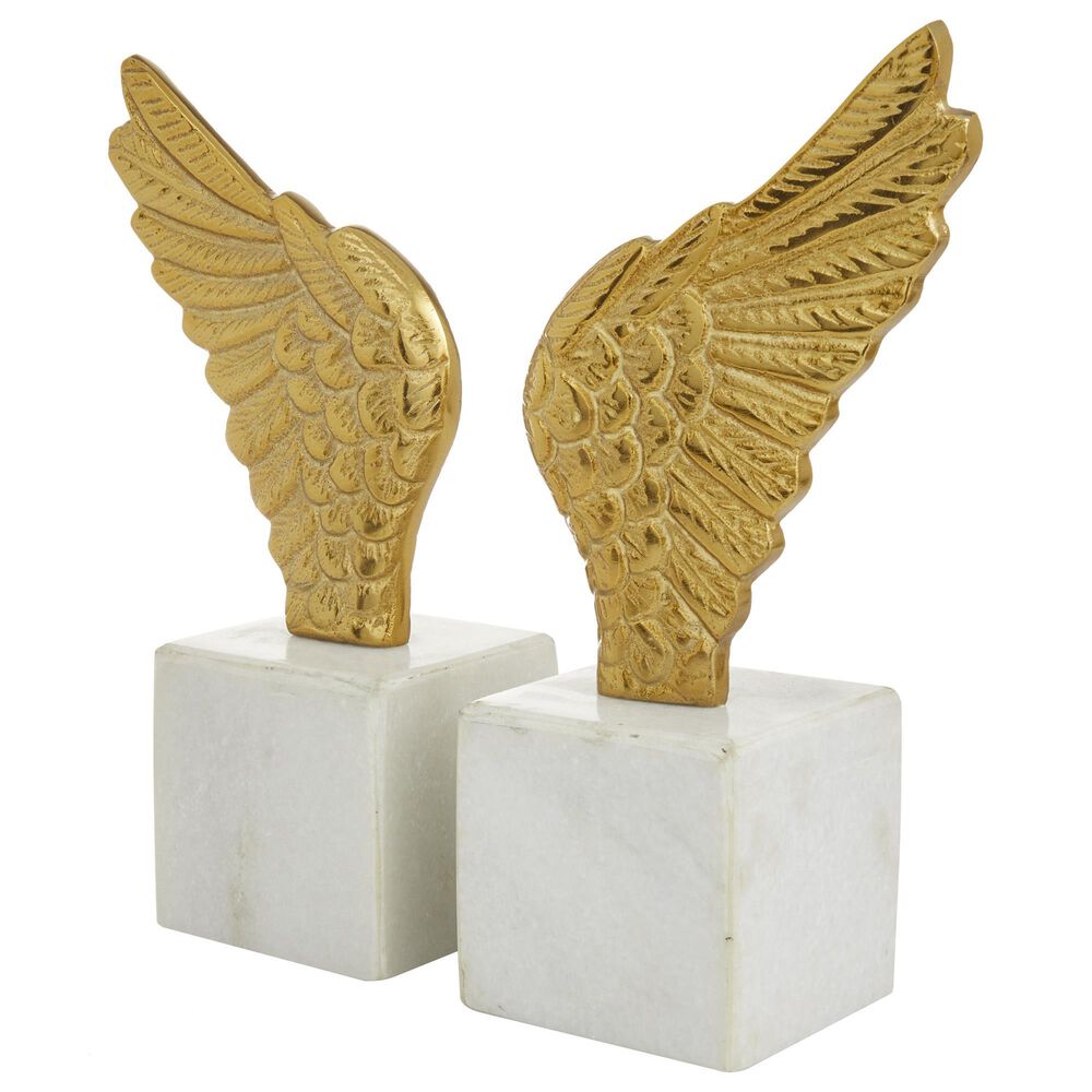 Maple and Jade 10" Angel Wing Bookend in White and Metallic Gold (Set
