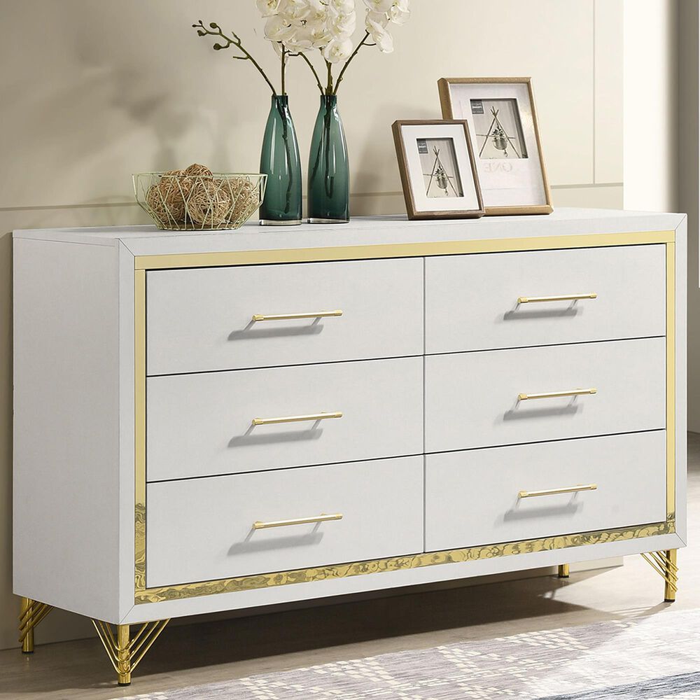 Pacific Landing Lucia 6-Drawer Dresser in White and Gold, , large