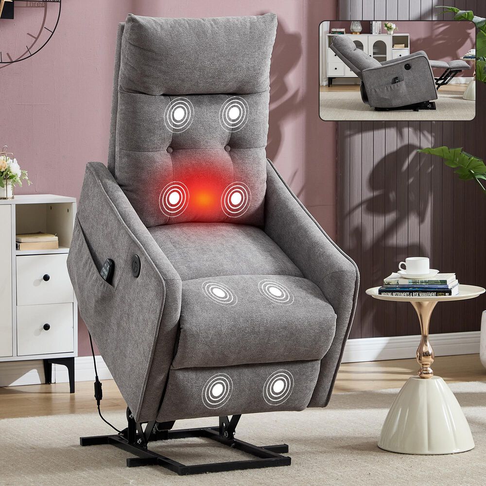 Hearth and Haven Power Lift Recliner in Light Gray, , large