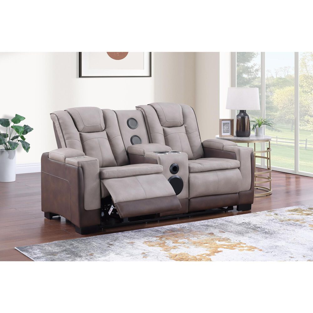 Titanic Furniture Power Reclining Loveseat with Power Headrest in Brown, , large