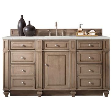 James Martin Vanities Bristol 60" Single Bathroom Vanity in Whitewashed Walnut with 3 cm Lime Delight Quartz Top and Rectangular Sink, , large