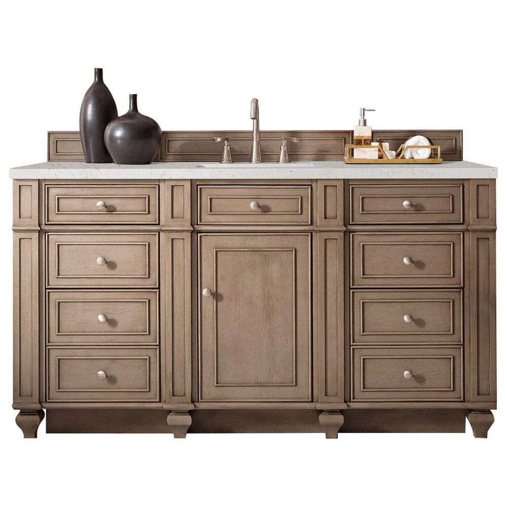 James Martin Vanities Bristol 60" Single Bathroom Vanity in Whitewashed Walnut with 3 cm Lime Delight Quartz Top and Rectangular Sink, , large
