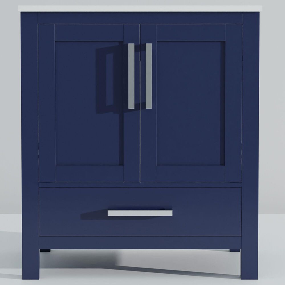 Lexora Home Jacques 30&quot; Single Bathroom Vanity in Navy Blue with 2 cm White Cultured Marble Top and Rectangular Sink, , large
