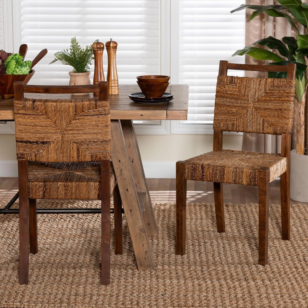 Baxton Studio Cordoba Side Chair in Natural Seagrass and Teak (Set of 2), , large