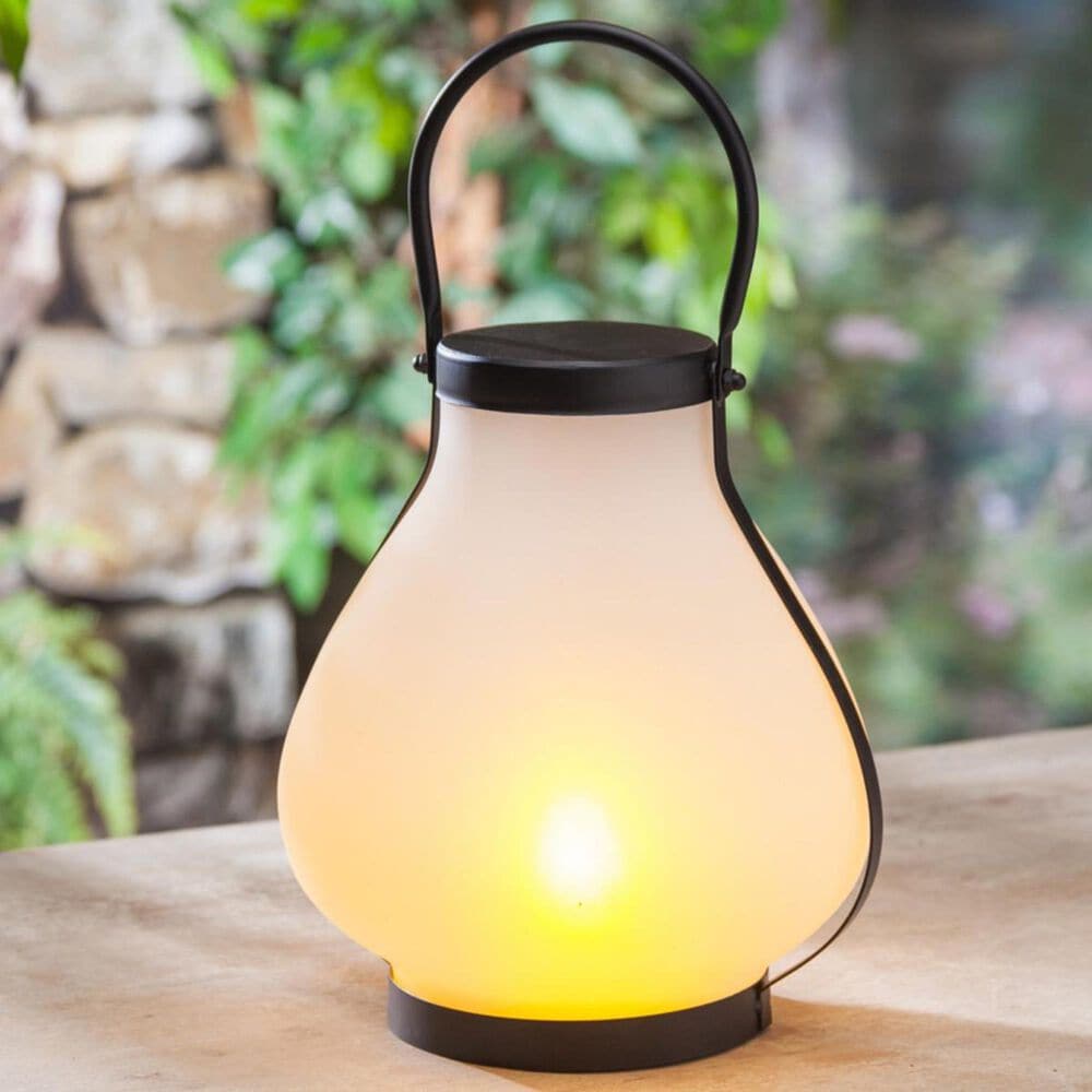 The Gerson Company 10" FireGlow Glass Lantern in Black, , large