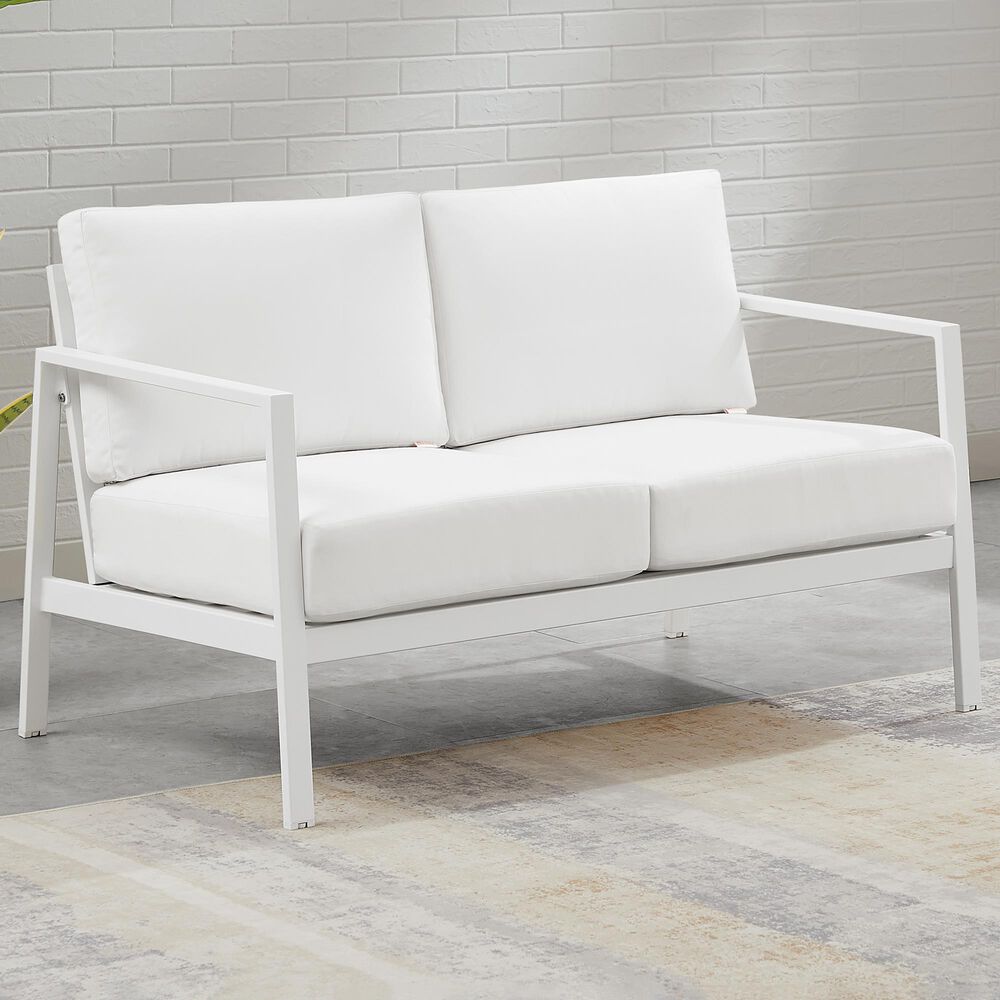 Linon Home Decor Holland Outdoor Loveseat with White Cushions in White, , large