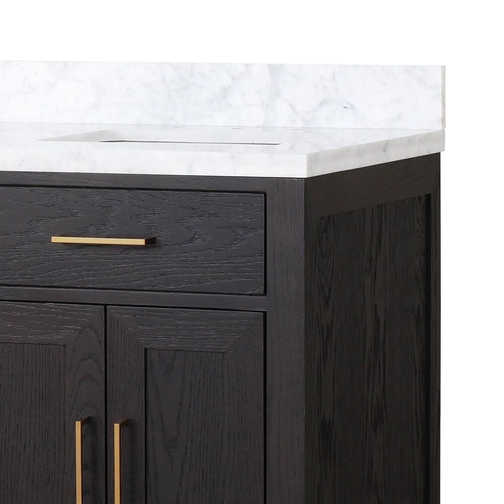 Lexora Home Abbey 60&quot; Double Bathroom Vanity in Black Oak with 2 cm White Carrara Marble Top and Rectangular Sinks, , large