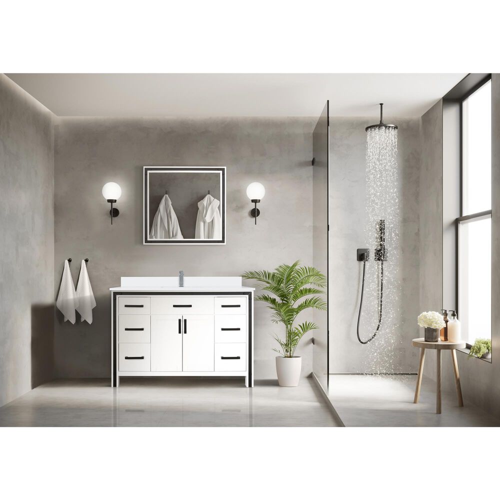 Lexora Home Ziva 48&quot; Single Bathroom Vanity in White with 2 cm White Quartz Top and Rectangular Sink, , large