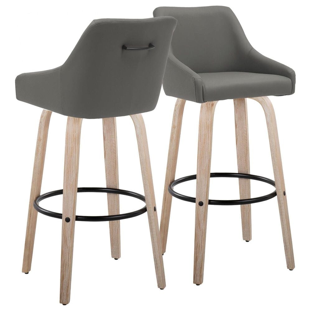 LumiSource Hannah Swivel Bar Stool with Dark Grey Faux Leather Upholstery in Whitewashed and Black (Set of 2), , large