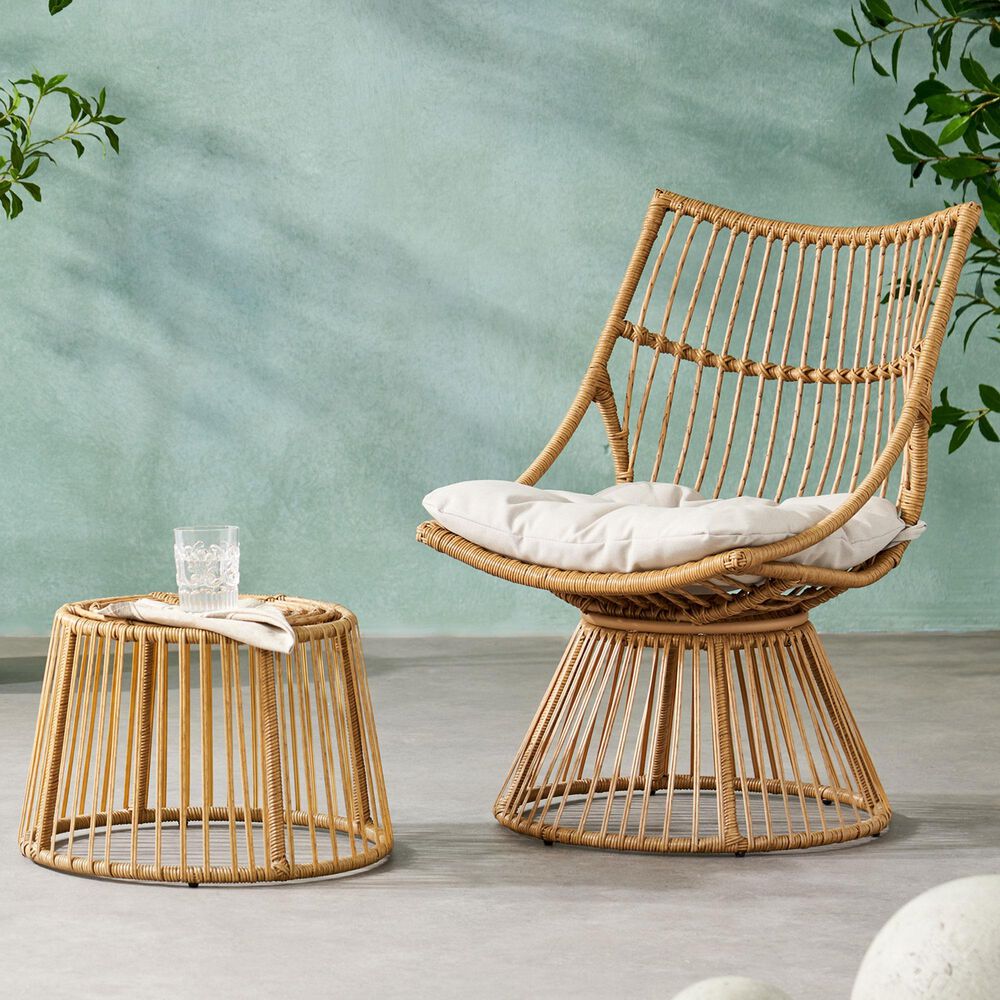 Hearth and Haven Elaine 2-Piece Patio Chat Set with Beige Cushion in Light Brown, , large