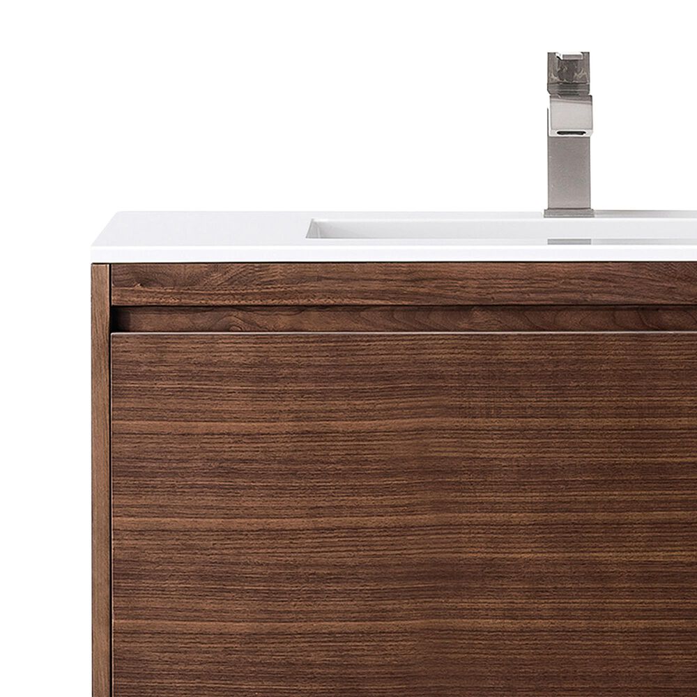 James Martin Vanities Mantova 35.4&quot; Single Vanity in Mid-Century Walnut and Matte Black with 3 cm Glossy White Composite Stone Top and Rectangular Sink, , large
