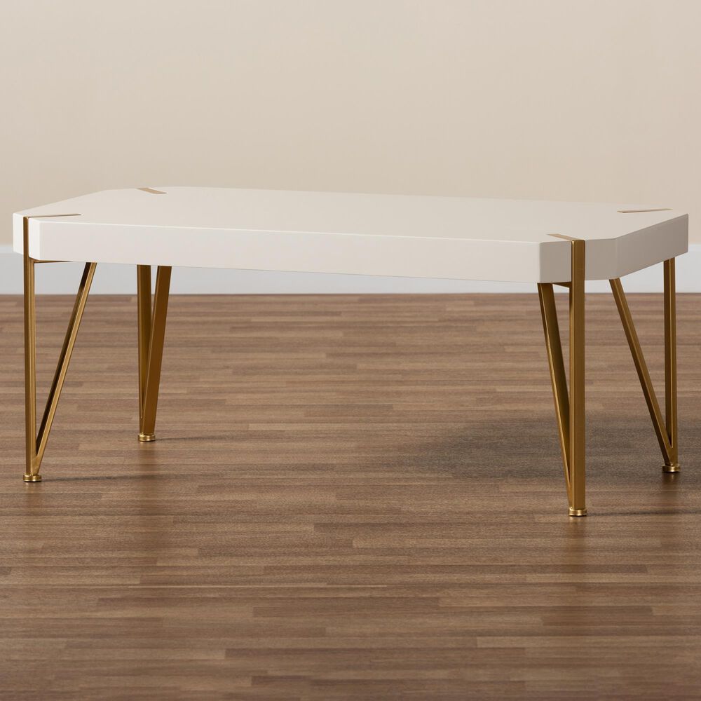 Baxton Studio Kassa Coffee Table in White and Brushed Gold, , large