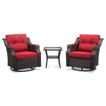 Sunwell Garden 3-Piece Patio Swivel Glider Set with 19.7" Side Table in Red, , large