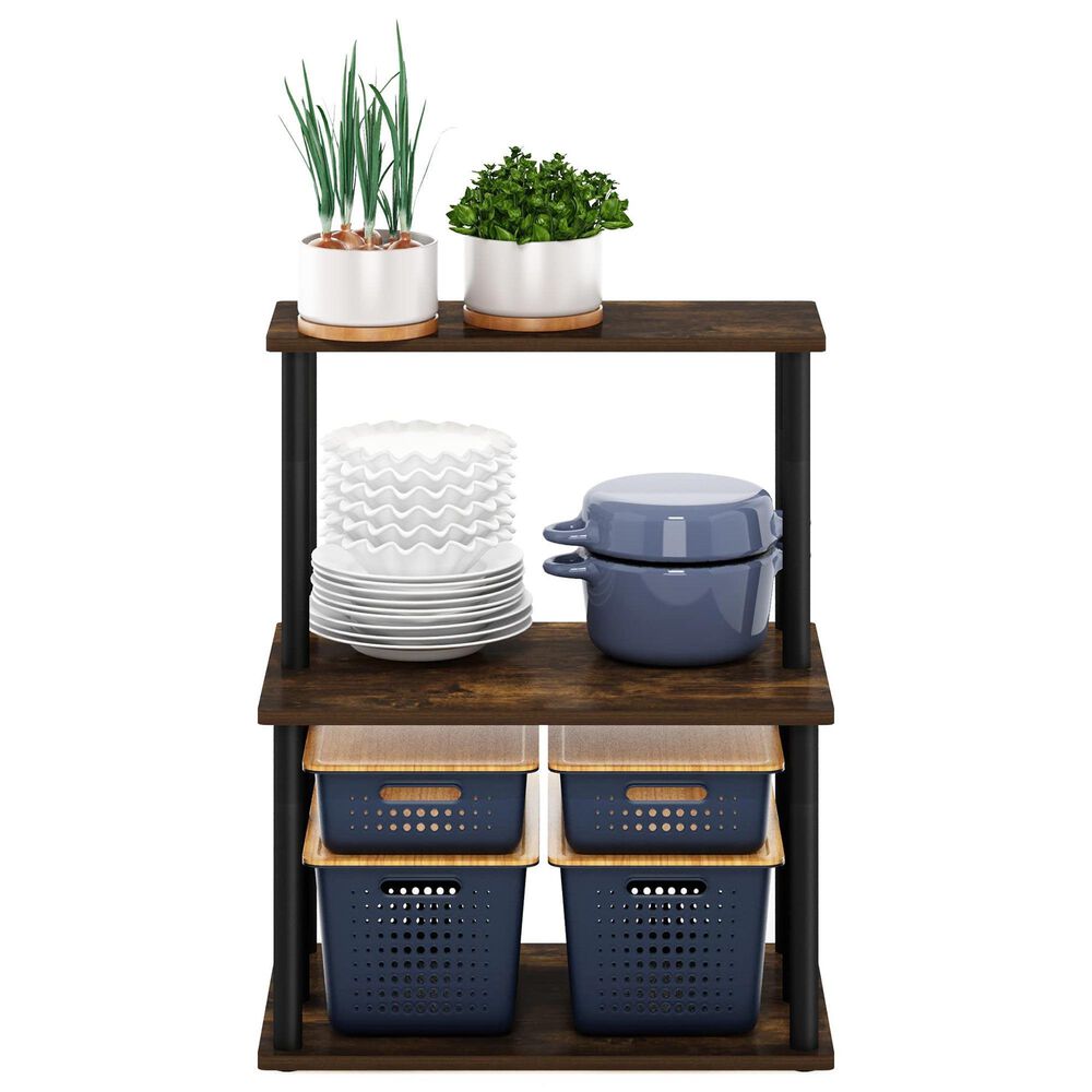 HOMLUX Turn-N-Tube 3-Tier Toolless Kitchen Storage Shelf in Amber Pine and Black, , large