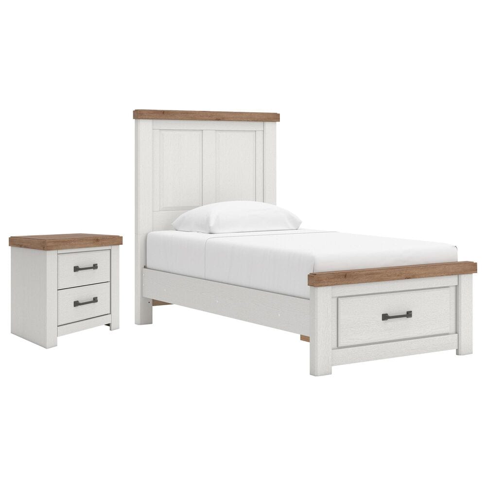 Ashley Savonport Twin Storage Bed with Nightstand in White and Brown, , large